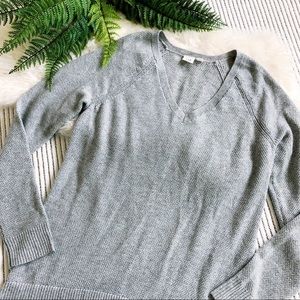 GAP Silver Gray Sparkle Glitter V-Neck Sweater